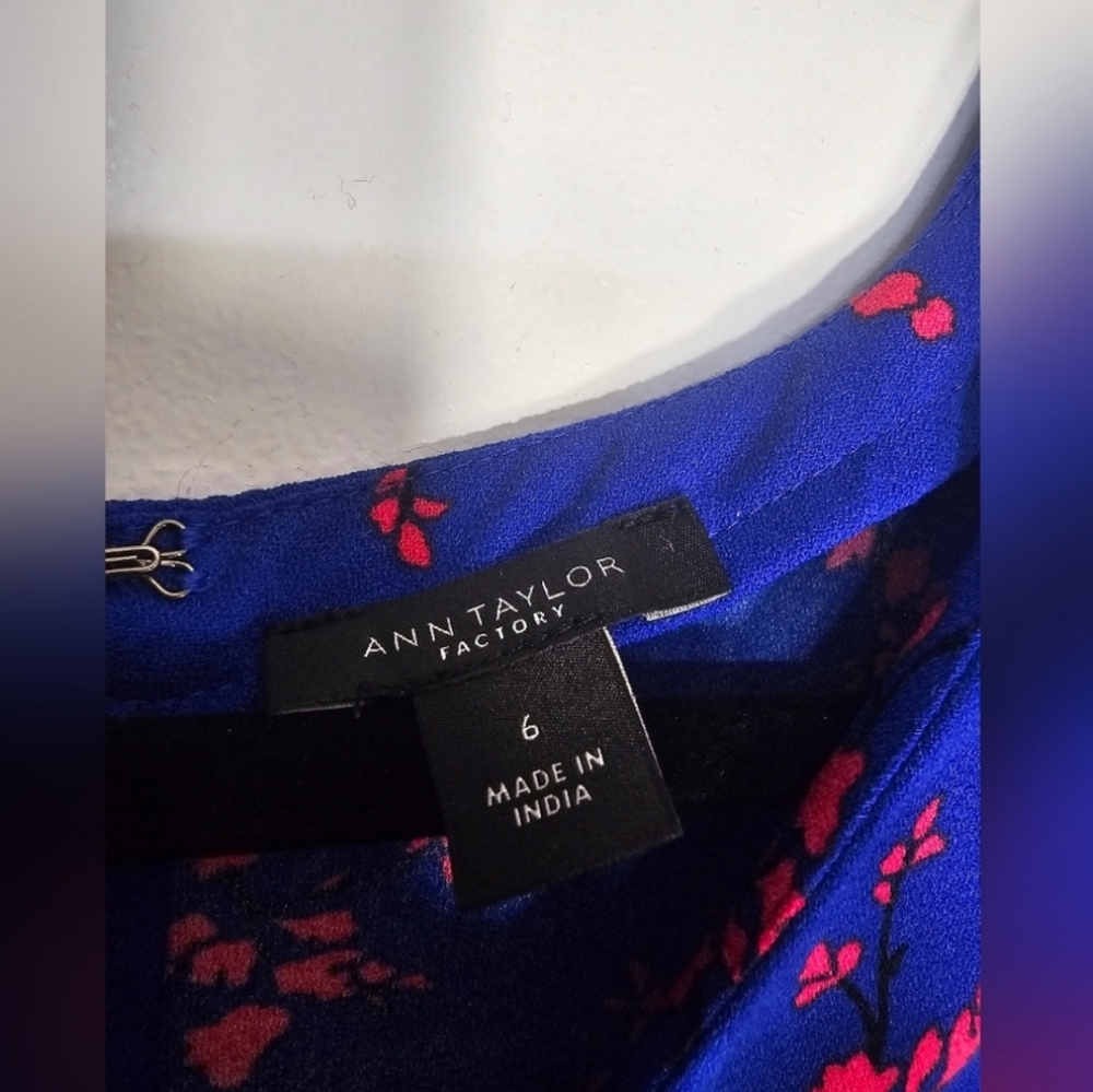 Ann Taylor Factory Blue Dress with Red Floral Pattern - Picture 3 of 4